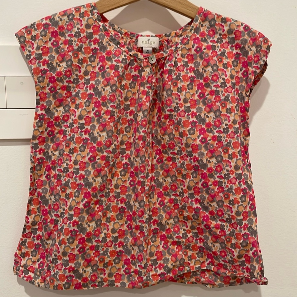Neige floral short sleeve girls cap sleeves blouse top size 4